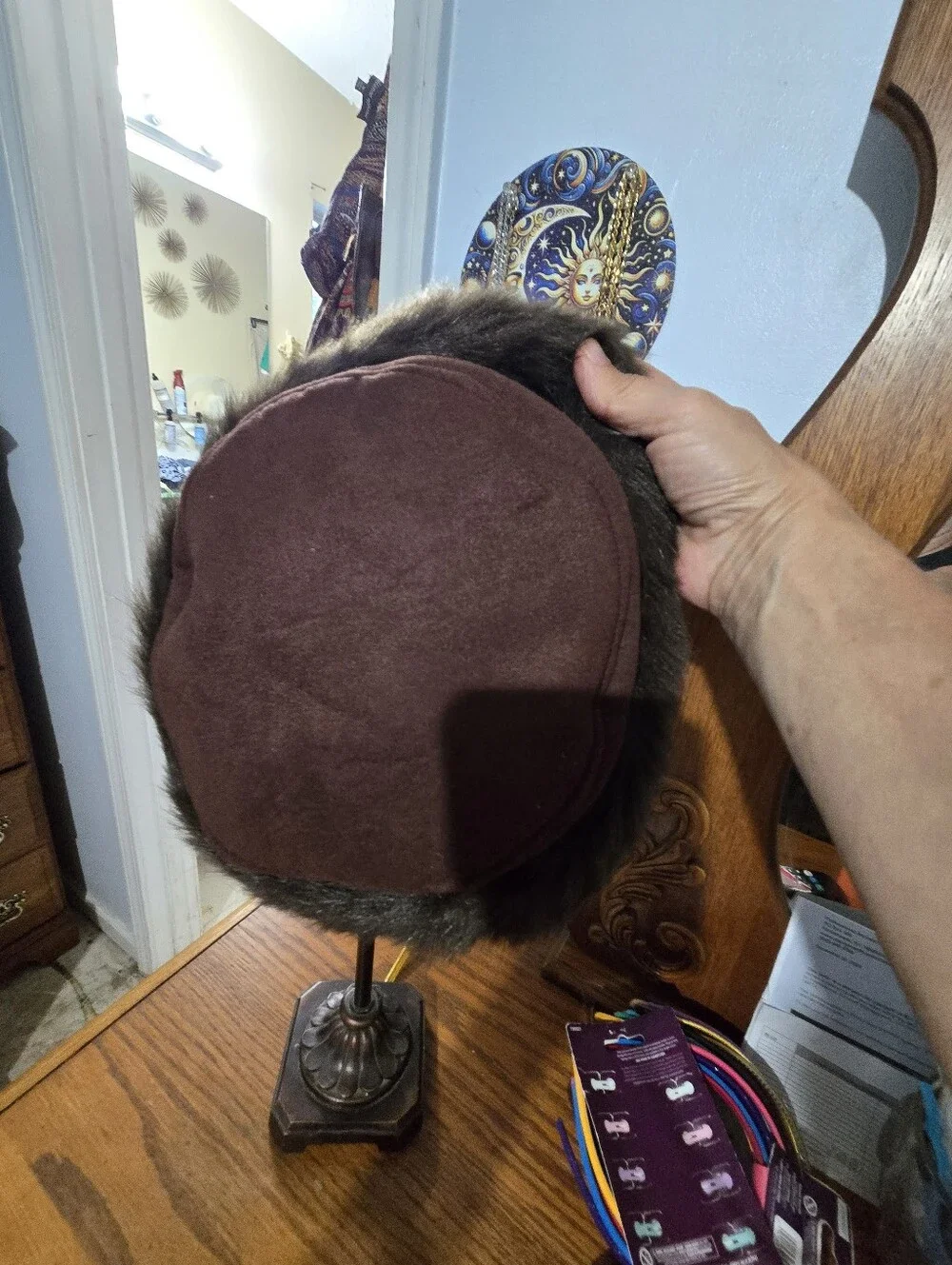 betmar Brown Crown Hat with Dark Brown Faux Fur Trim